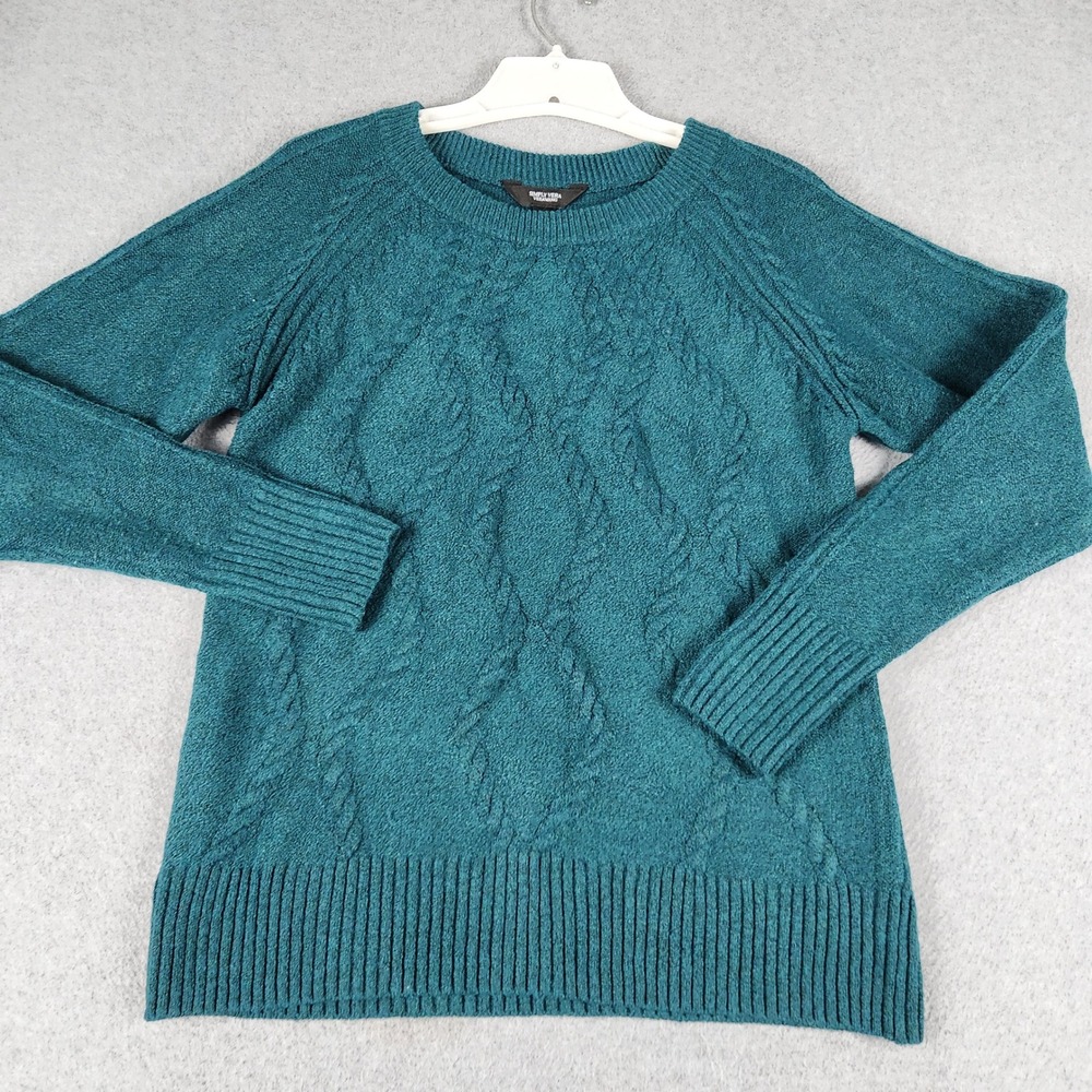 Simply Vera Vera Wang Sweater Womens Small Teal Cable Knit Crew Neck Pullover